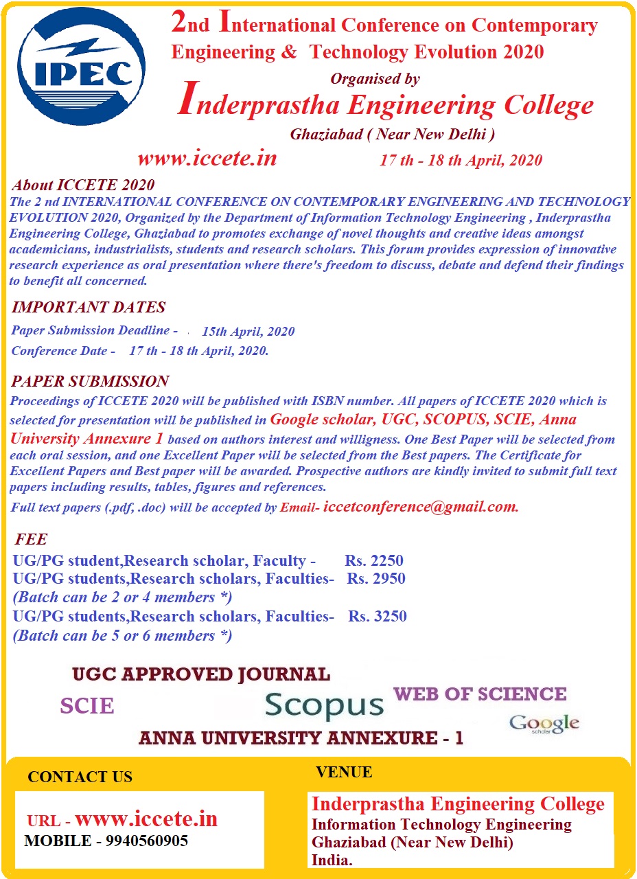 2nd International Conference on Contemporary Engineering and Technology Evolution ICCETE 2020